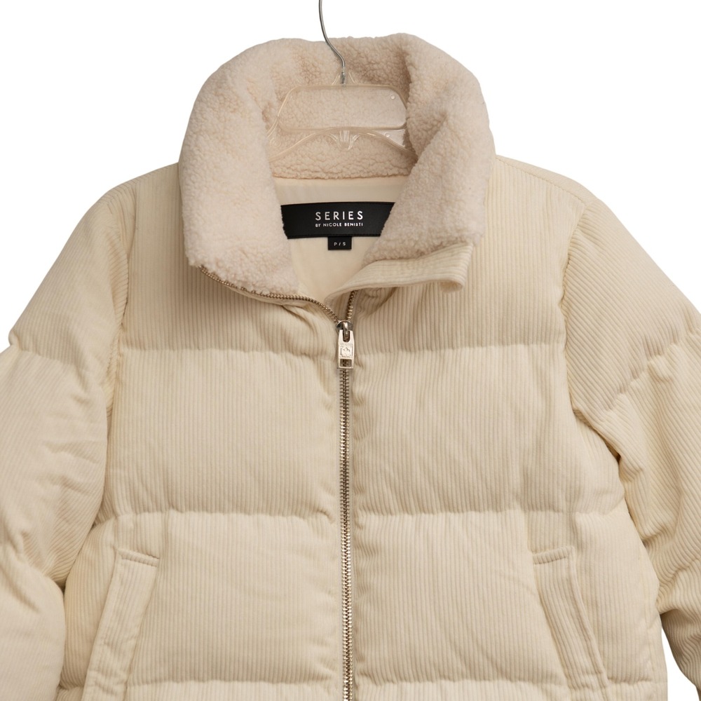 Nicole Benisti Puffer Coat NWOT Cream Corduroy Chic Designer Jacket Duck Down